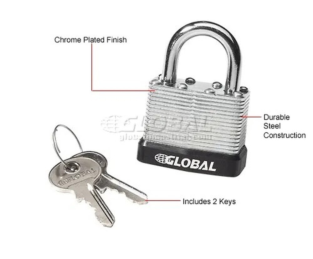 General Security Laminated Steel Padlock, Bumper & 2 Keys, Keyed Differently