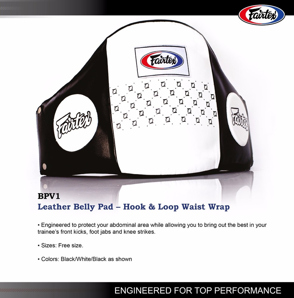 GENUINE FAIRTEX Leather Belly Pad – Hook & Loop Waist Wrap BPV1