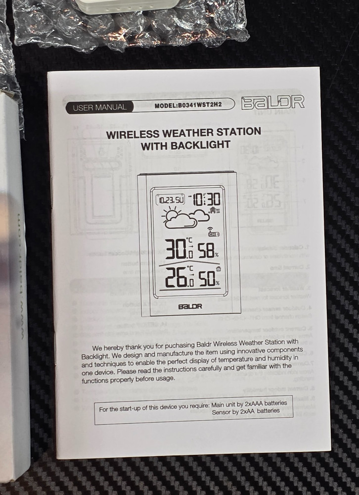 BALDR Black Wireless Weather Station With Backlight White *Open Box