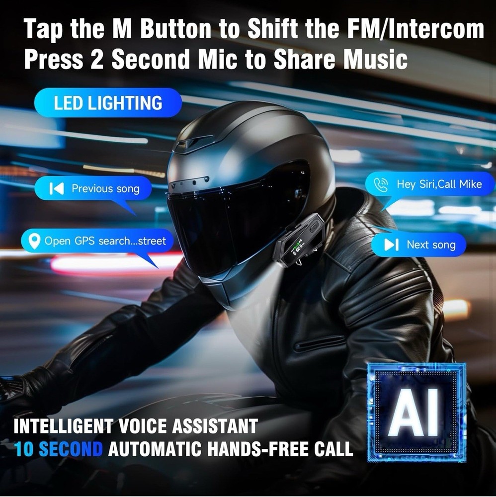 Motorcycle Helmet Bluetooth Headset,C6 Helmet Speakers With 2 Type Mics,Intercom