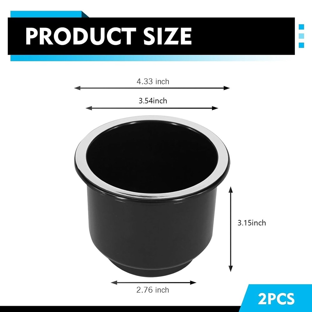 WZP 2PCS Car Cup Holder Insert, Plastic Large Capacity Boat Replacement Black