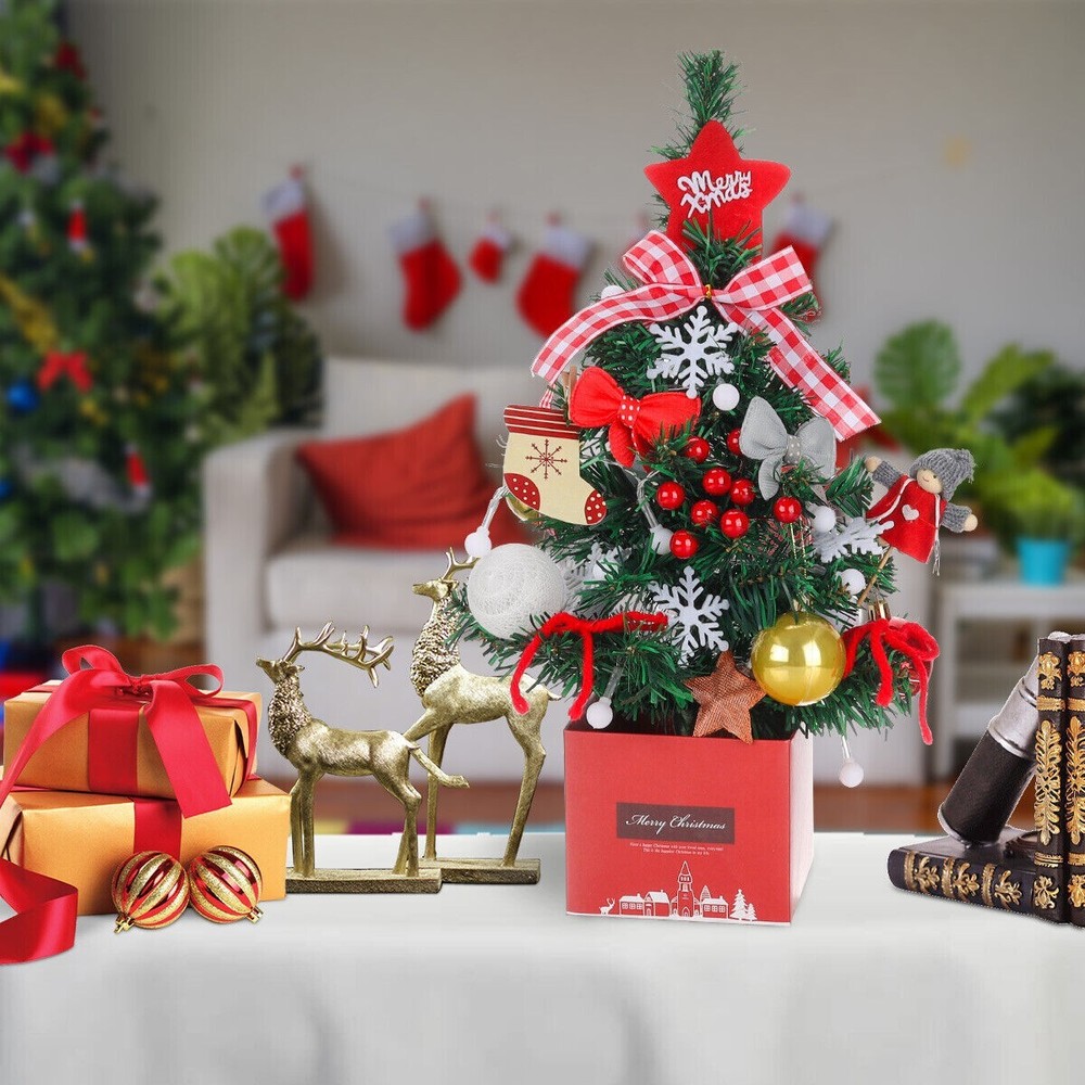 20 inch Tabletop Artificial Small Mini Christmas Tree with LED Light & Ornaments