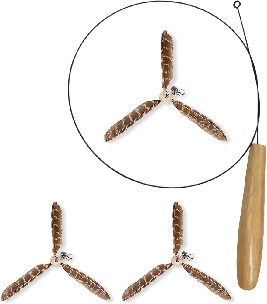 Interactive Cat Feather Toy 34in Pole 3 Teasers