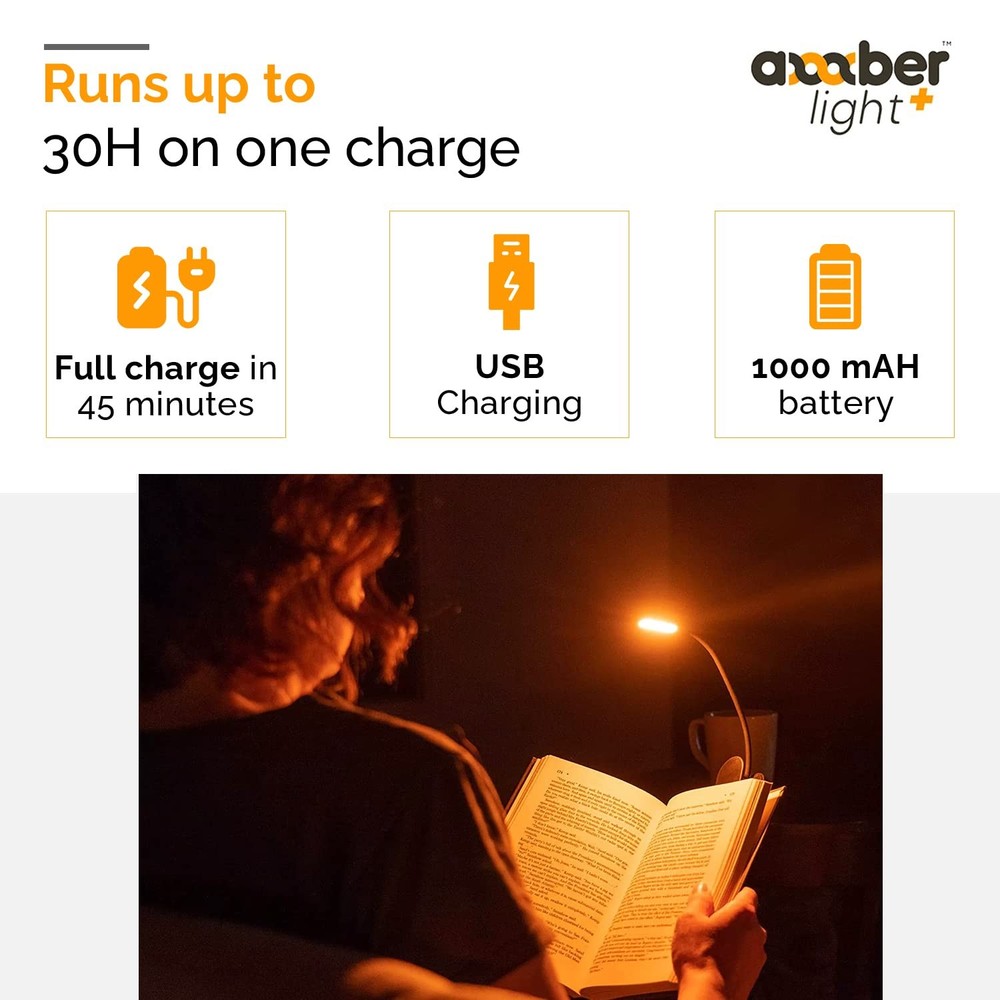 Amber Reading Light + Red Light. Giftable Blue Light Blocking Book Light for ...
