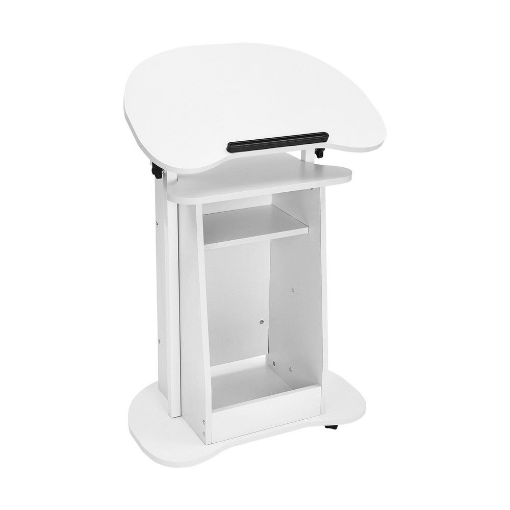 Rolling Lectern Podium Presentation Stand Church Pulpit w/ Storage Compartment