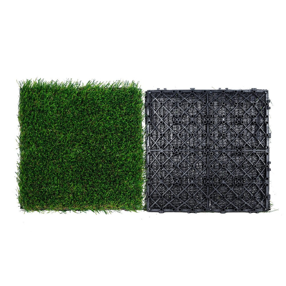 12"x12" Interlocking Artificial Grass Tiles with Self-Draining Base