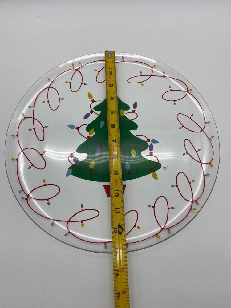 Glass Christmas Tree & Lights Round 13" Platter