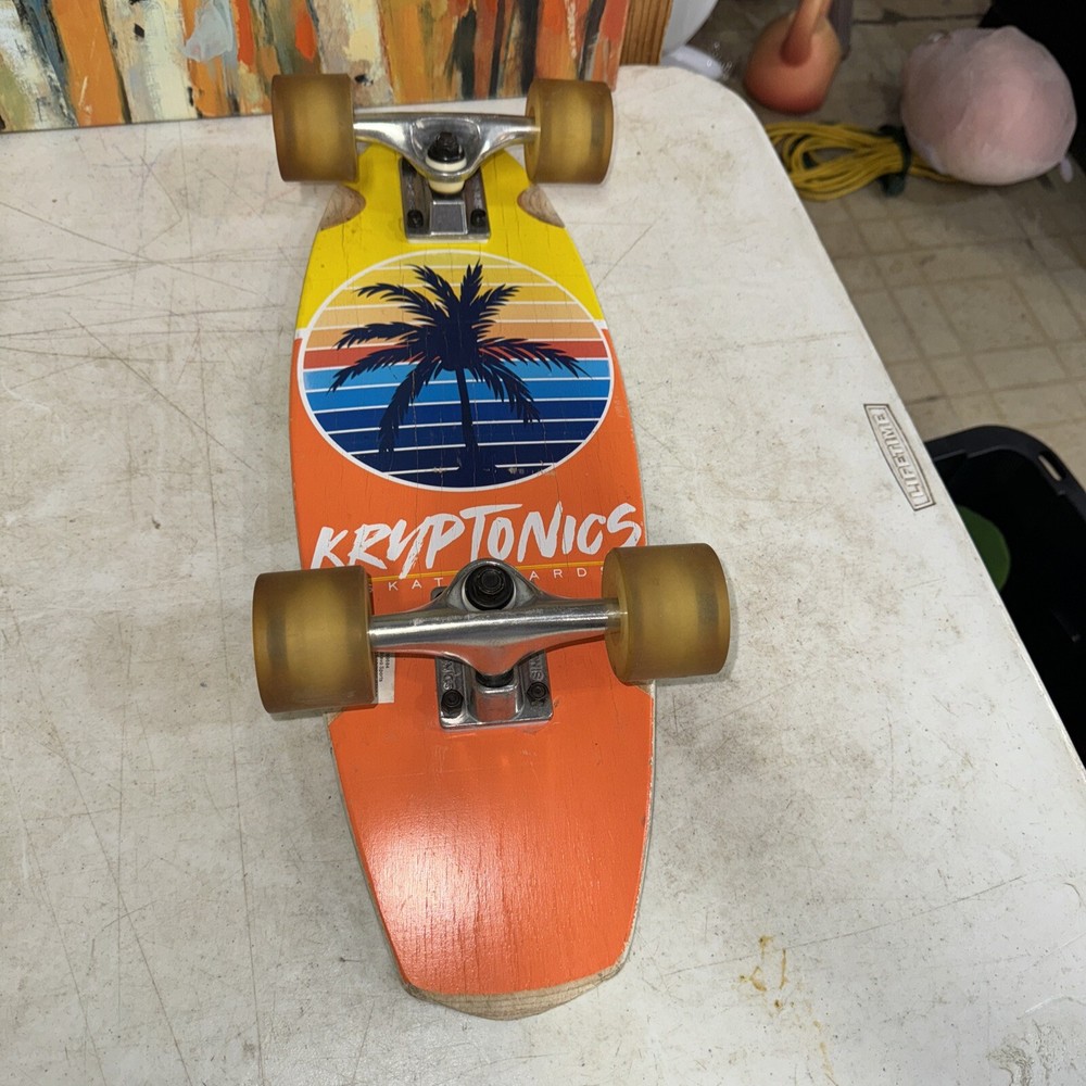 Kryptonics Mini Fat 23” Skateboard Orange Yellow Palm Tree