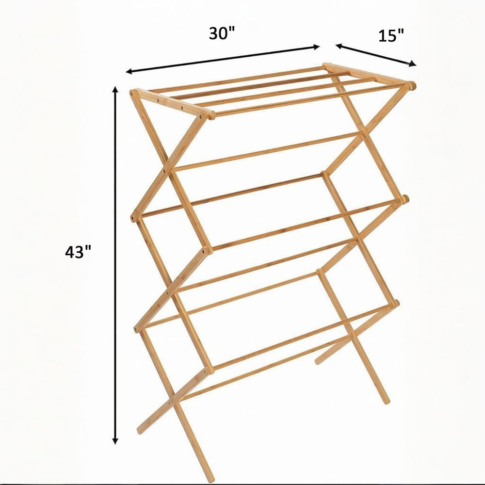 Collapsible Bamboo Drying Rack – Foldable Laundry Drying Stand for Indoor/Out...