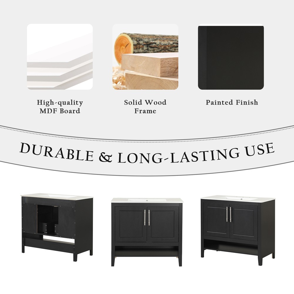 36" Bathroom Vanity with Sink Multi-functional Bathroom Cabinet w/Doors &Drawers