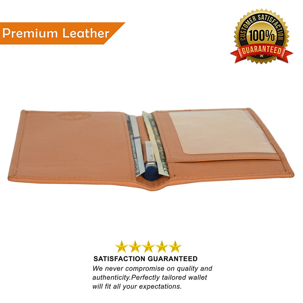 Leatherboss Genuine Leather RFID Basic Plain Checkbook Cover with ID Slot, Tan