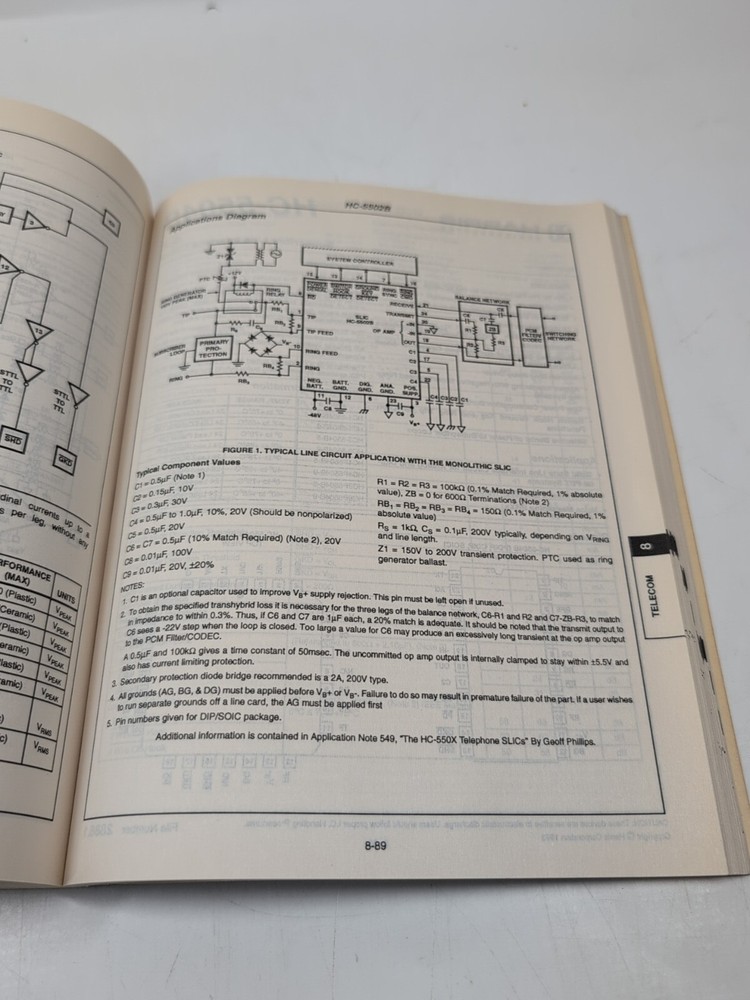 Electronics Book: Harris Semiconductor, Linear And Telecom Analog Signal 1993-94