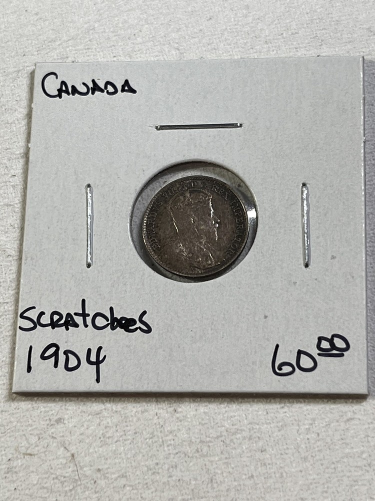 1904 Canada 5 Cents Small Silver Coin Scratched