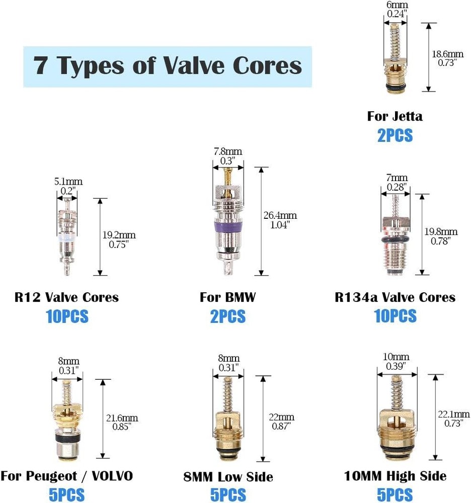 Comprehensive 40-Pc Schrader Valve Core Kit with Double Head Installer Tool
