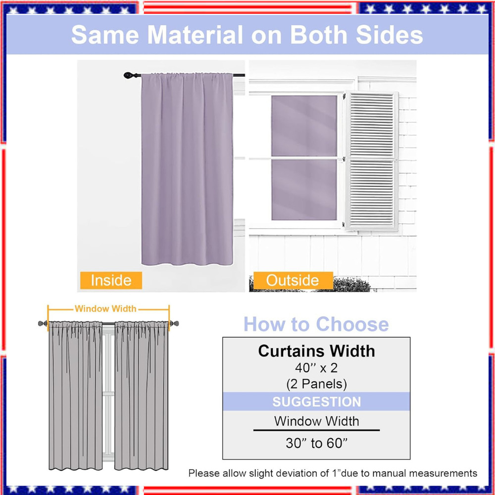 Light Purple Blackout Curtains for Kitchen 36 Inch Length 2 Panels Set, Solid Th