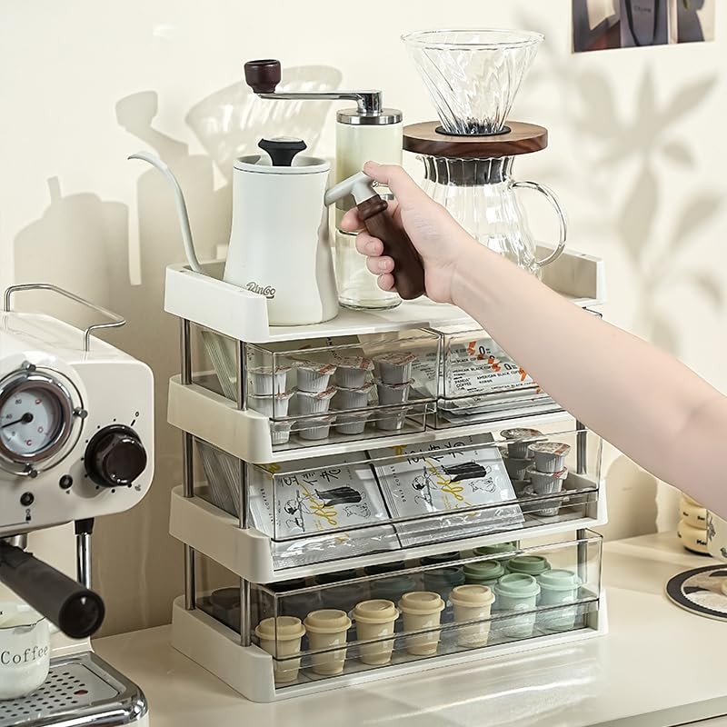 Stackable 3-Drawer Organizer: Tea, Coffee, Makeup & Office Supply Storage Box