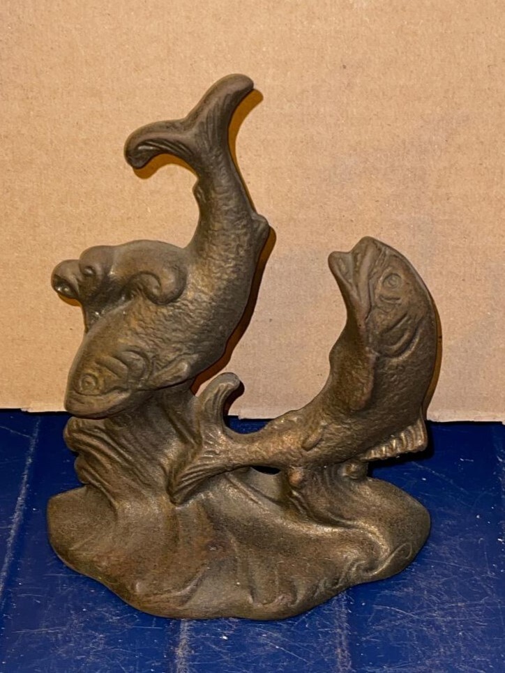 Cast Iron Bronze Colored Dolphins Bookend