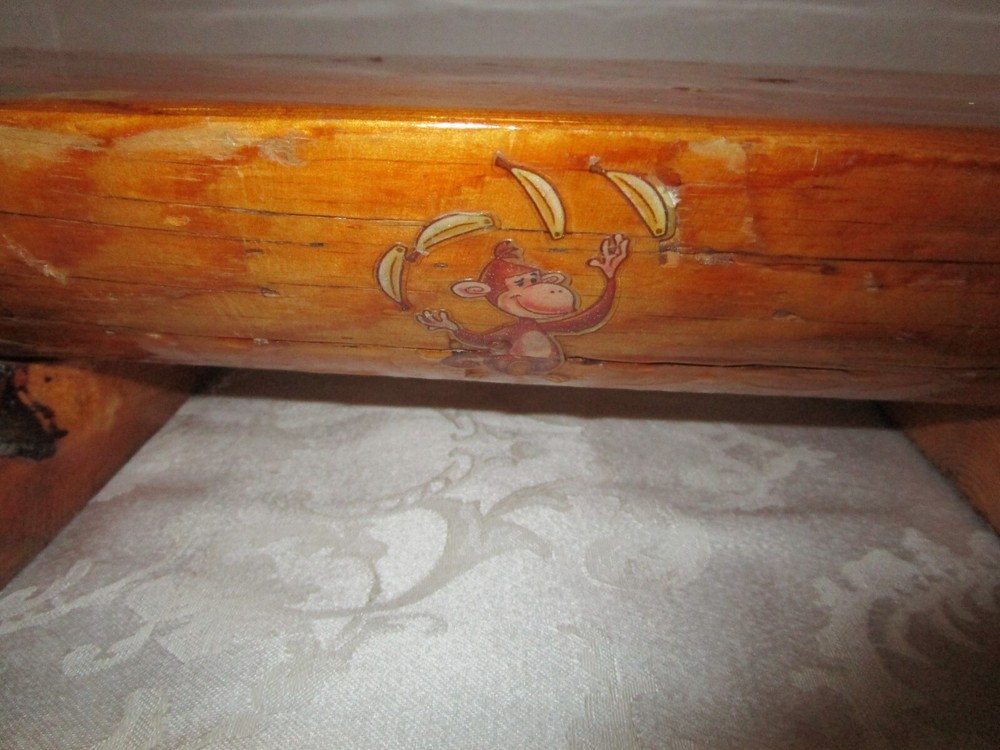 Vintage Rustic Handcrafted Wood Log Slab Potty Step stool Hand Painted Primitive