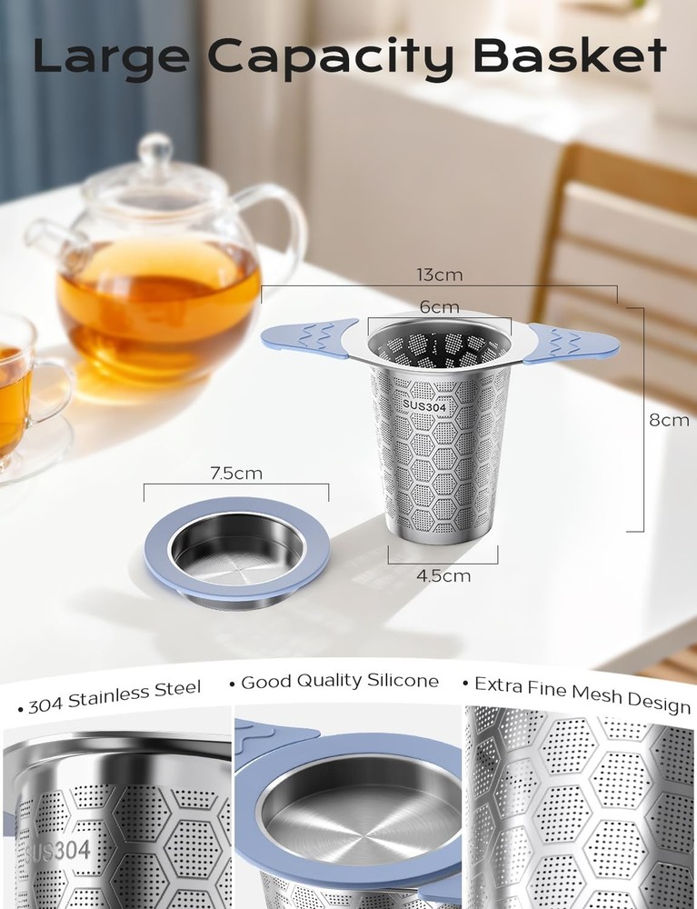 Stainless Steel Tea Infuser with Silicone Handle Fine Mesh Strainer Loose Leaf