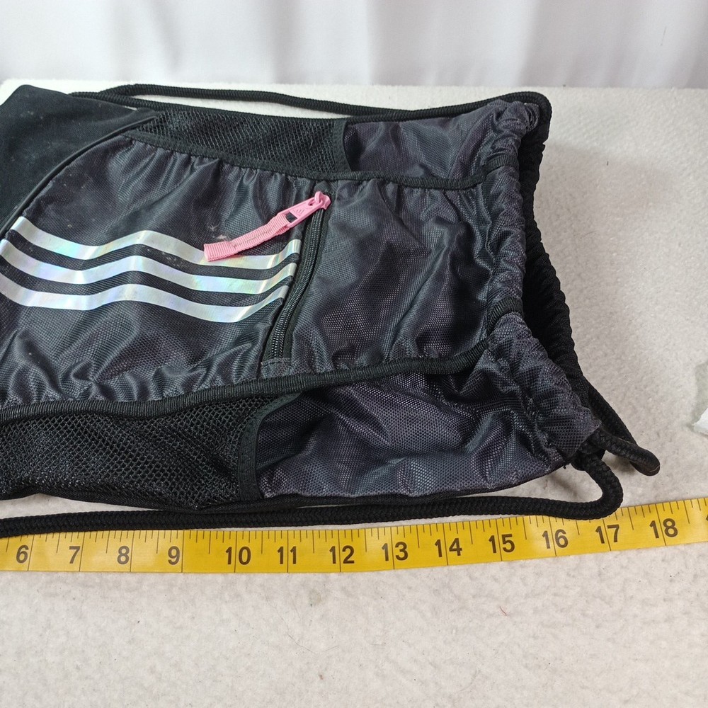 Adidas Drawstring Backpack Black Pink 3 Stripe Gym Sack Bag Medium