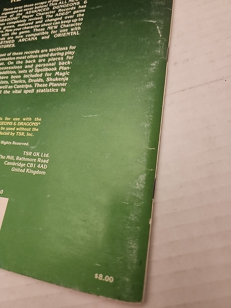 9028 Advanced D&D REF2 Player Character Record Sheets TSR 1986
