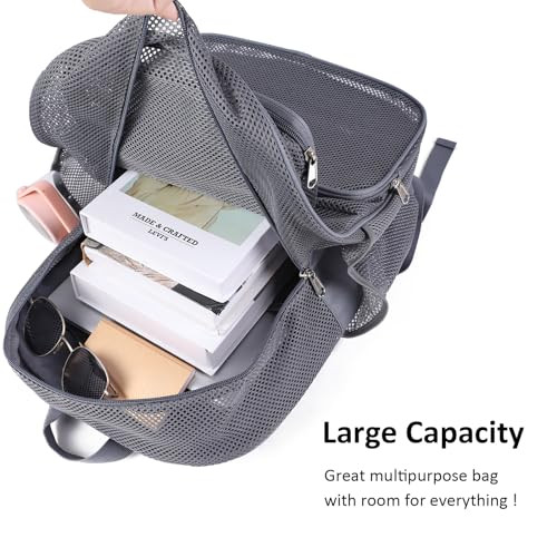 Large Mesh Backpack, Semi-transparent College Backpack, See Through Mesh Grey