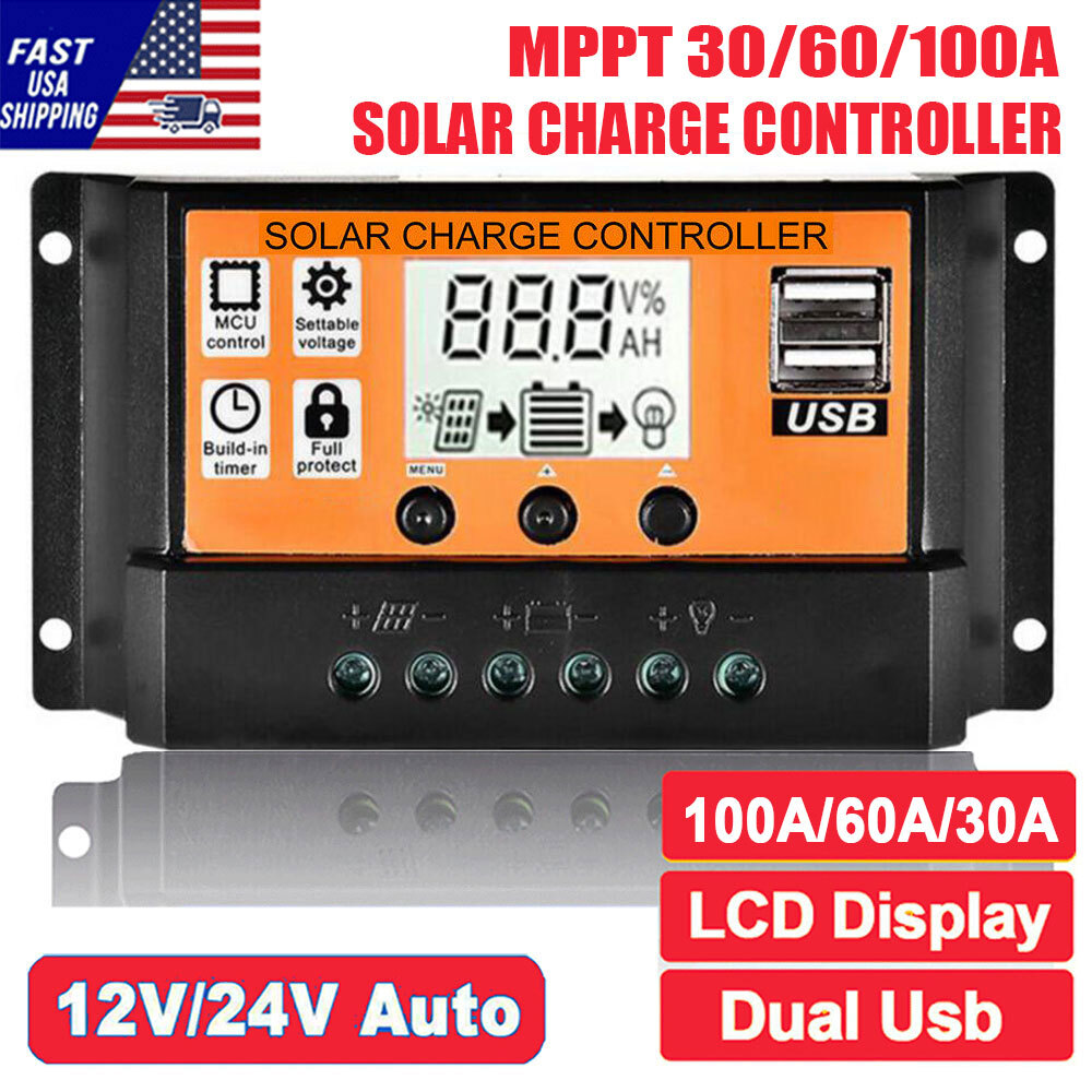 PWM Solar Charge Controller DC 12V 24V Lithium Battery Charger Panel USB
