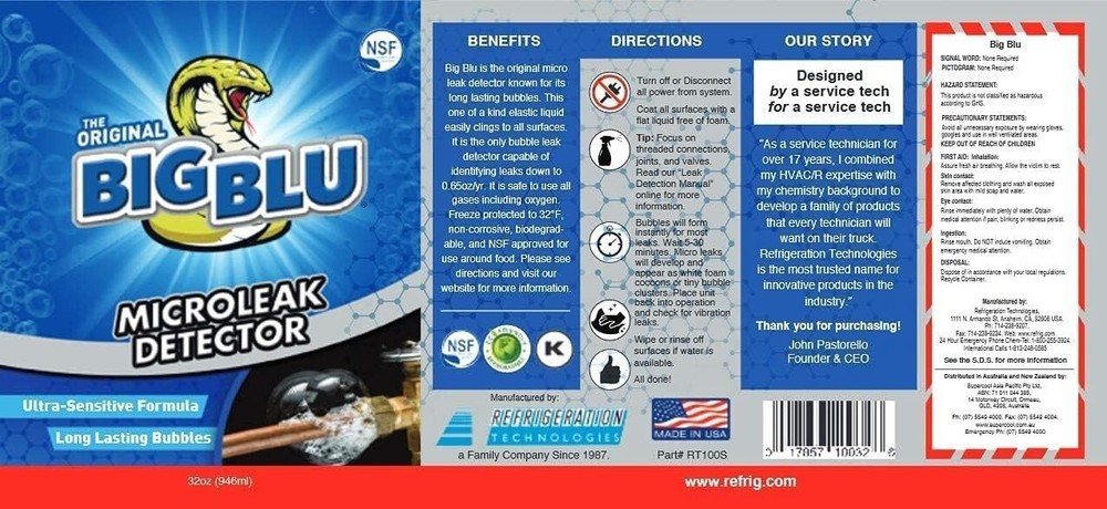 Refrigeration Technologies RT100S Big Blu Micro Leak Detector 1 Qt Viper