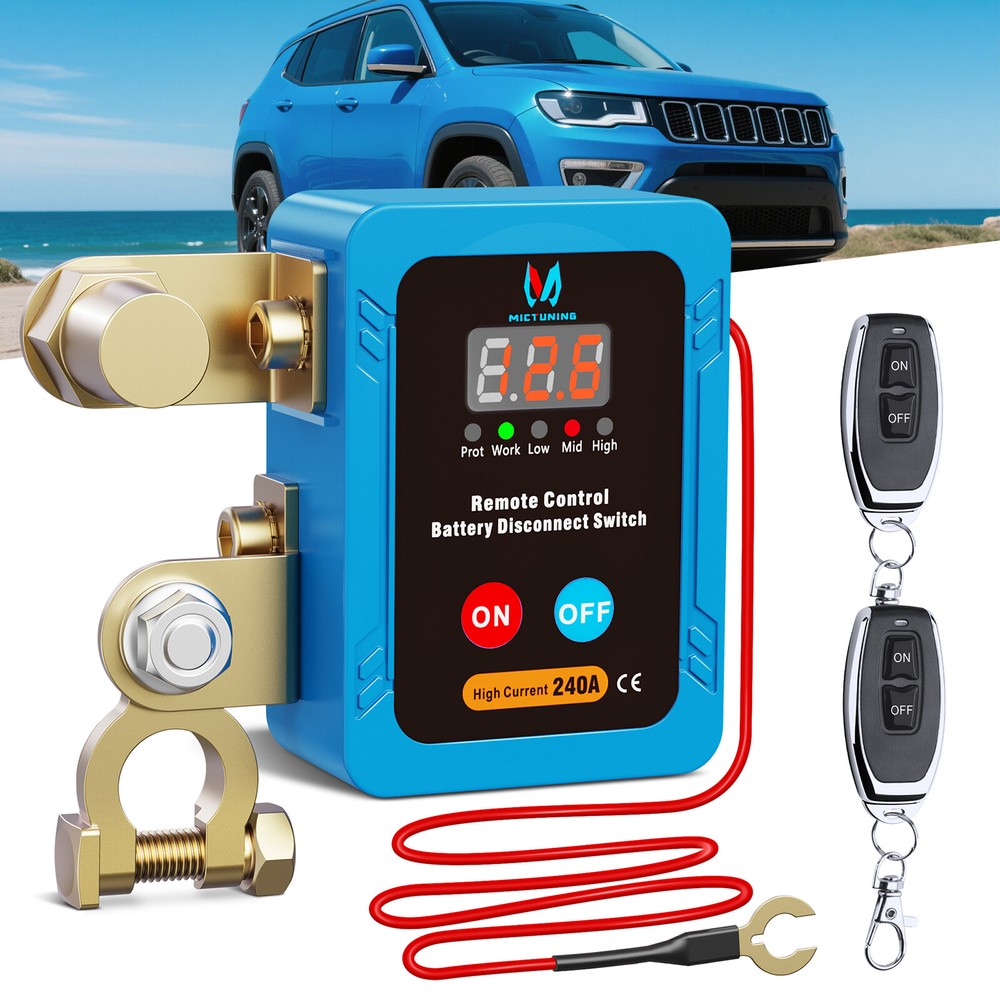 Remote Battery Disconnect Switch 240A Kill Switch LED Voltmeter Display, 12/24v