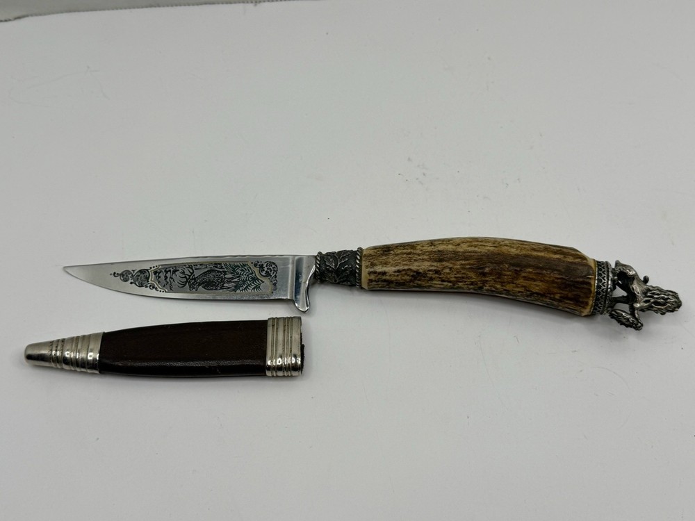 Fixed Blade Knife Solingen Germany Handmade Lion & Stag Design