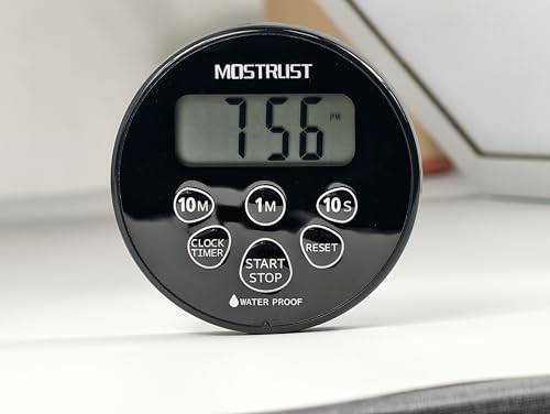 Digital Waterproof Shower Clock Timer, Bathroom Kitchen Countdown Dark Black