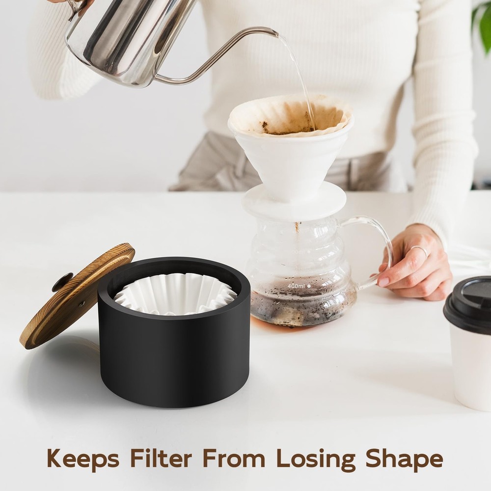 BWODYAY Coffee Filter Holder, Wood Filter Storage Container for Counter, Coff...