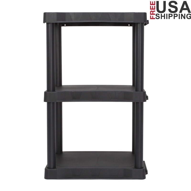3-Tier Plastic Shelving Unit Easy Assembly Sturdy Storage Garage Utility Room US