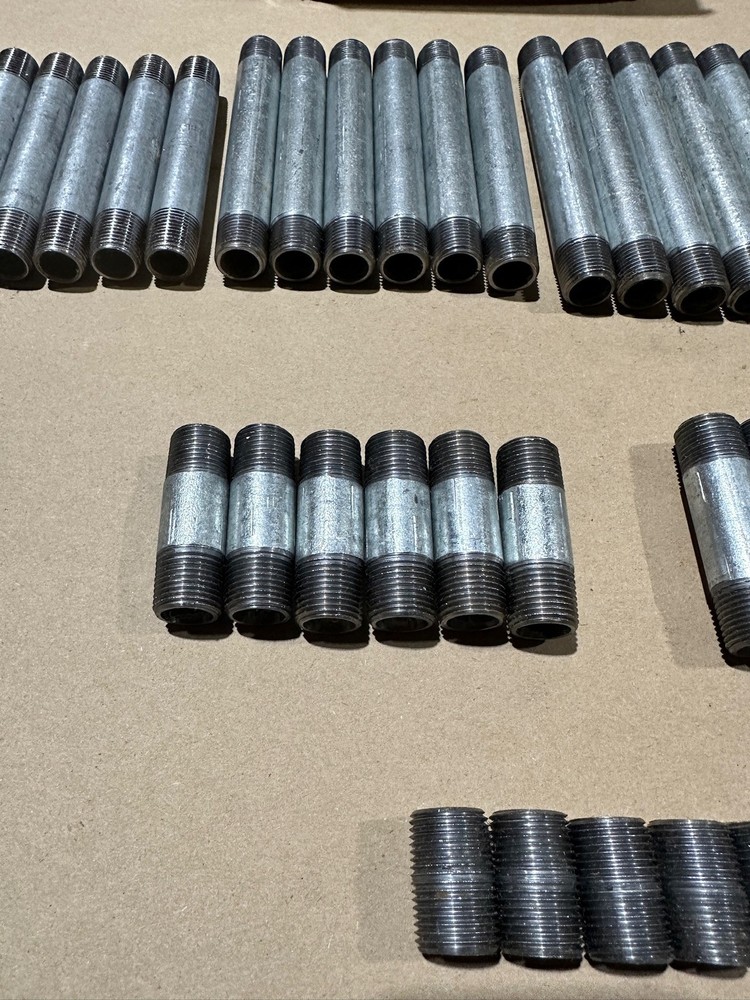 66x Pack Pipe Nipple Assorted Galvanized Steel 3/8" Dual Thread Multiple Sizes