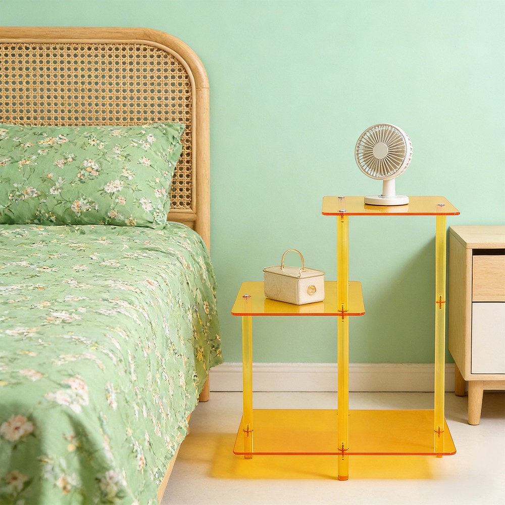 Acrylic Round Side Table 3 Tiers Step End Table Small Bedside Table