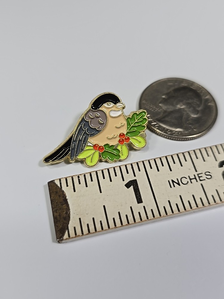 Chick A Dee Bird With Berries & Leaves Lapel Pin