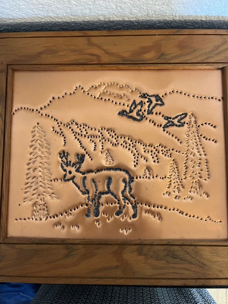 Hand Crafted Unique Hammered Copper Art - Buck & Birds