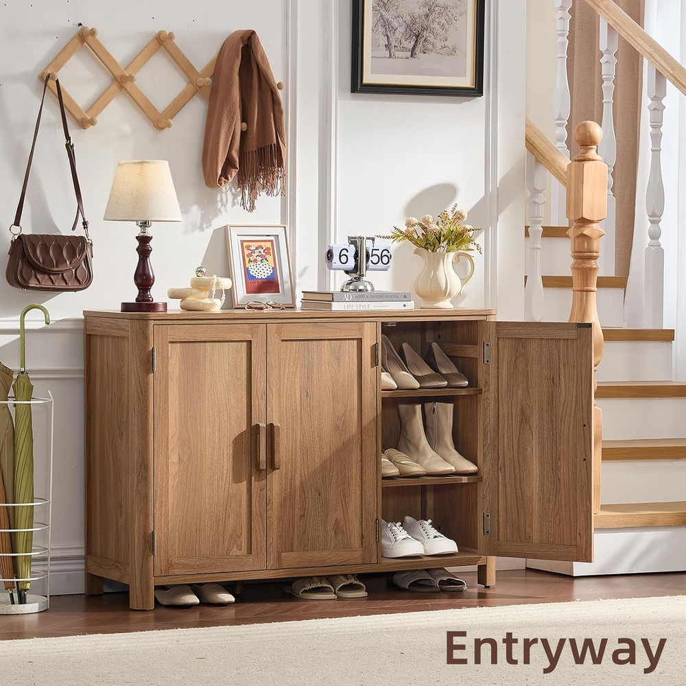Sideboard Buffet Cabinet with Storage, 46" Arc-Shaped Credenza with 3 Doors & Ad