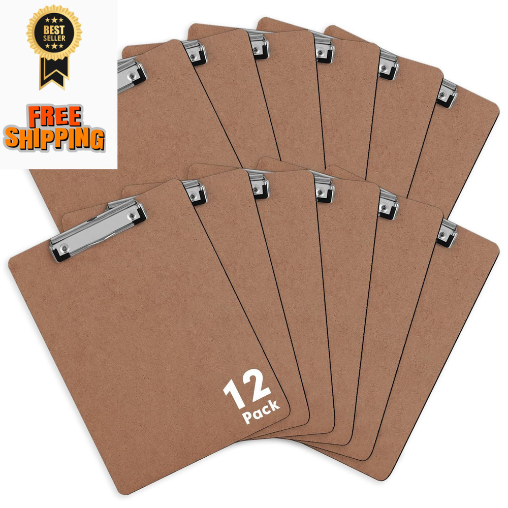 Clipboards, PANDRI 12 Pack Hardboard Office Low Profile Brown