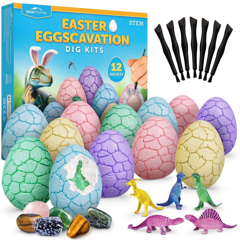 Easter Eggscavation Dig Kit - 12 Easter Egg Dig Bricks with Real Gemstones & ...