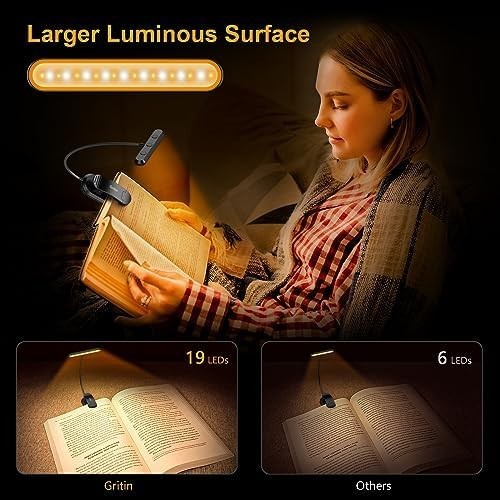 Gritin Rechargeable Book Light for Reading in Bed with 19 LED & Memory Function