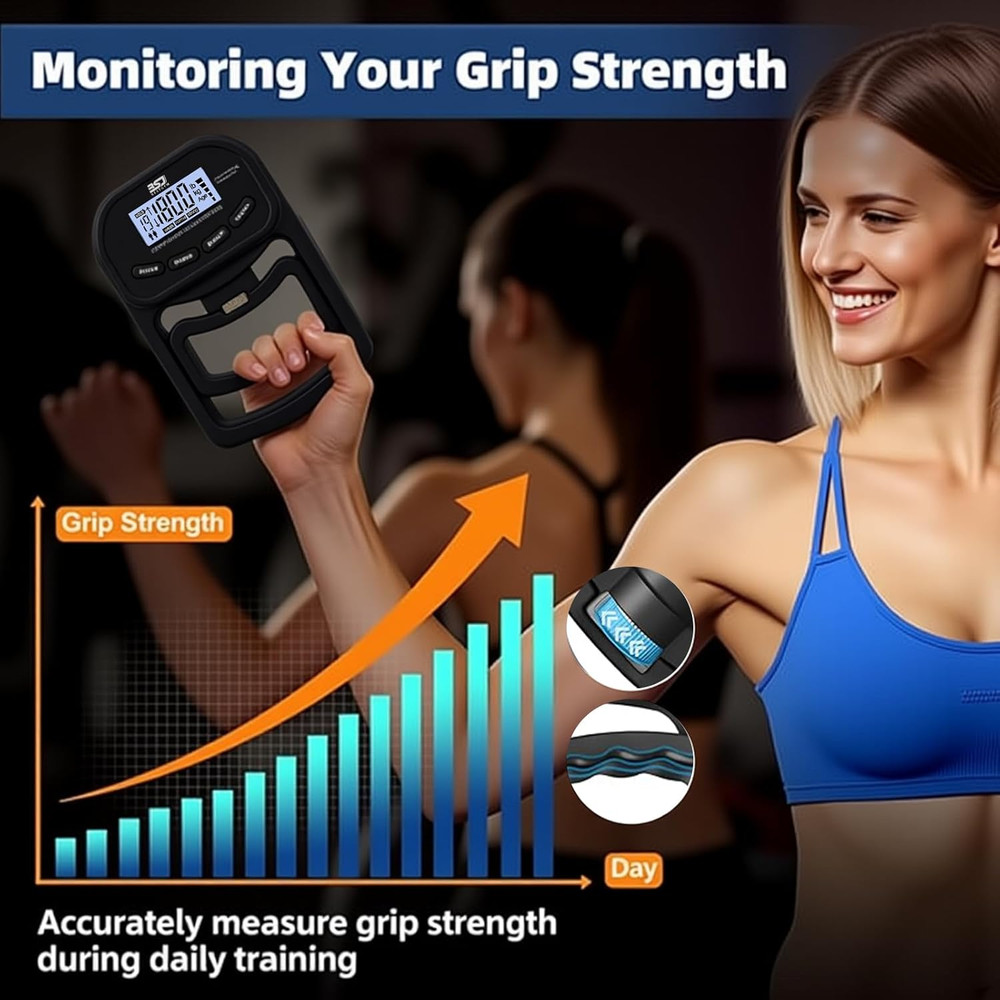 Hand Grip Strength Tester with LCD Display - 396Lbs Dynamometer for Home & Sport