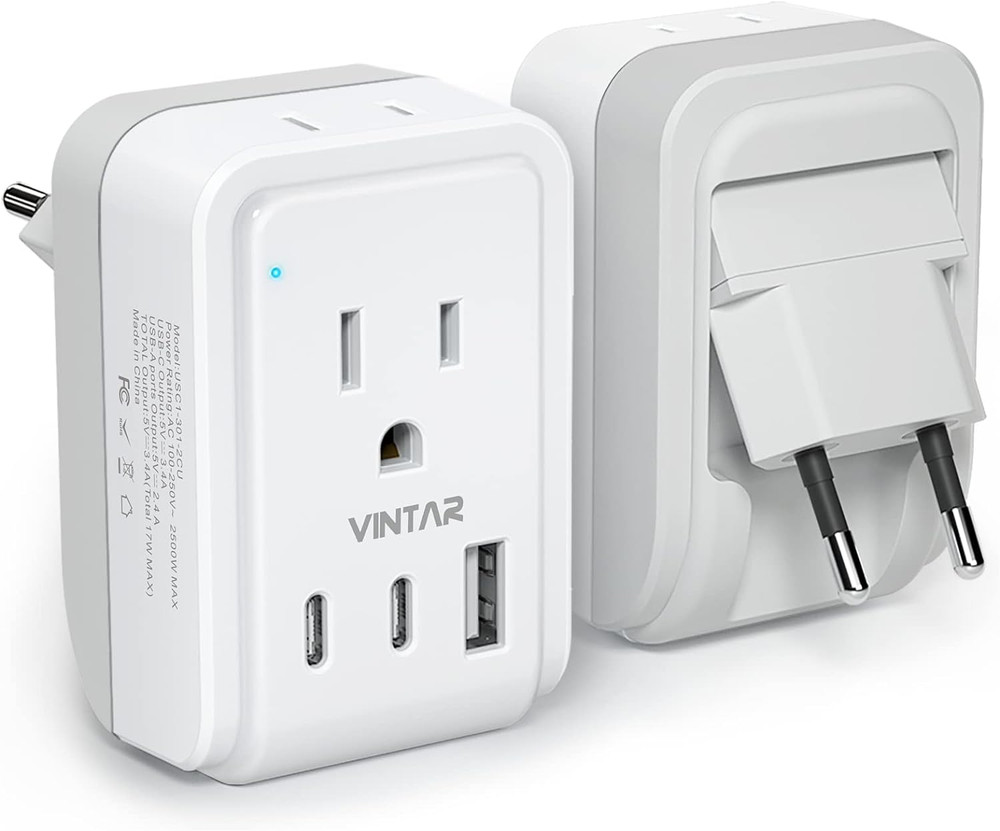 1 Pack European Travel Plug Adapter, Foldable International Power Plug with ...