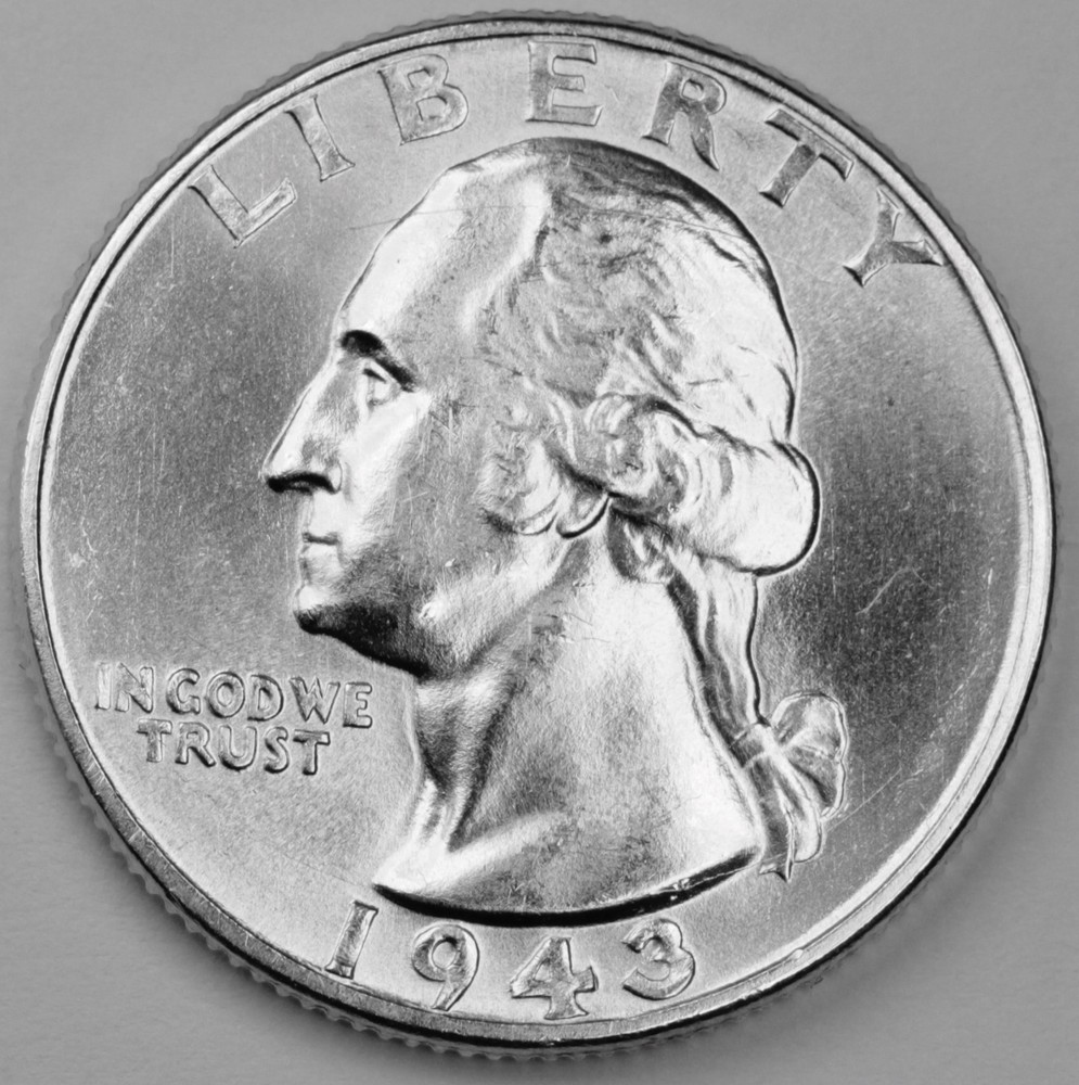 1943-p Washington Quarter. Blast White, Minimum Bag Marks. Choice BU. (Inventory