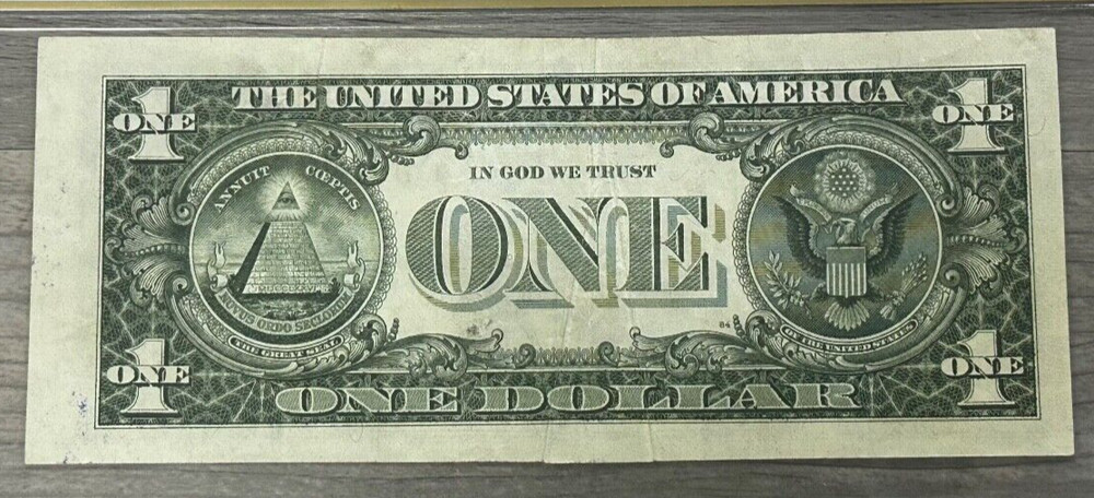 1985 Cleveland $1 Fed Reserve Note, Double Center Gutter Fold Error, PCGS VF 35