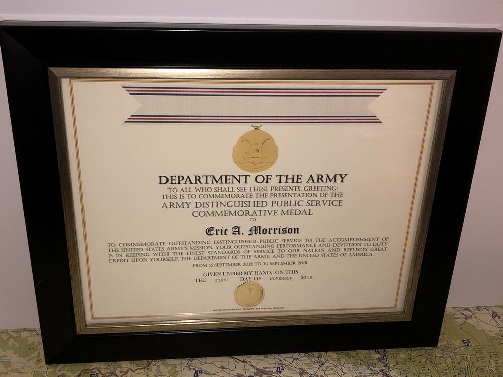 ARMY DISTINGUISHED PUBLIC SERVICE COMMEMORATIVE MEDAL CERTIFICATE ~ Type-1