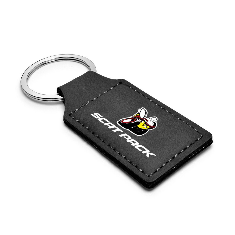 Dodge Scat-Pack Full Color Rectangular Black Leather Key Chain Challenger