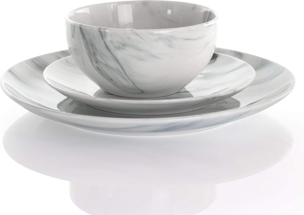 Fine Marble 16 Piece Stoneware Dinnerware Set in Black and White