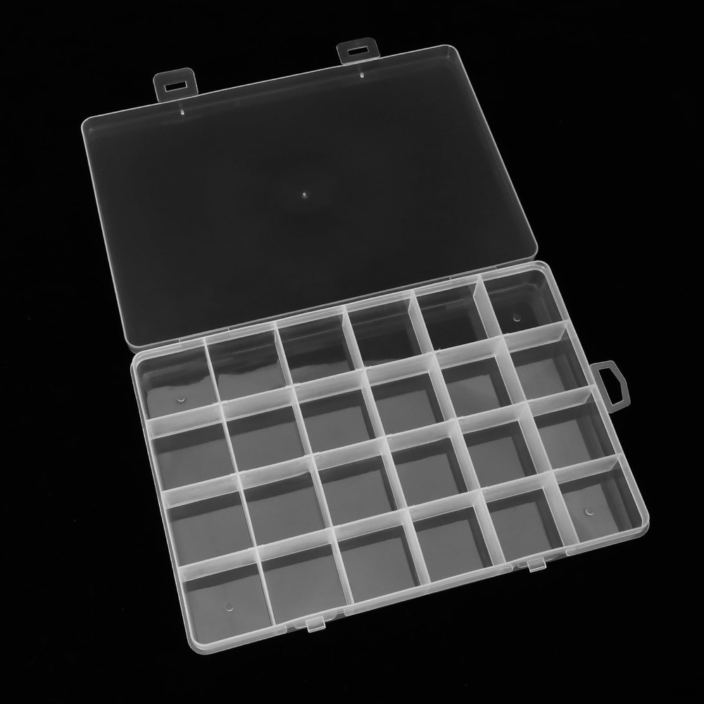 2 Pack 24 Grids Clear Plastic Organizer Box Fixed Compartment Storage Container