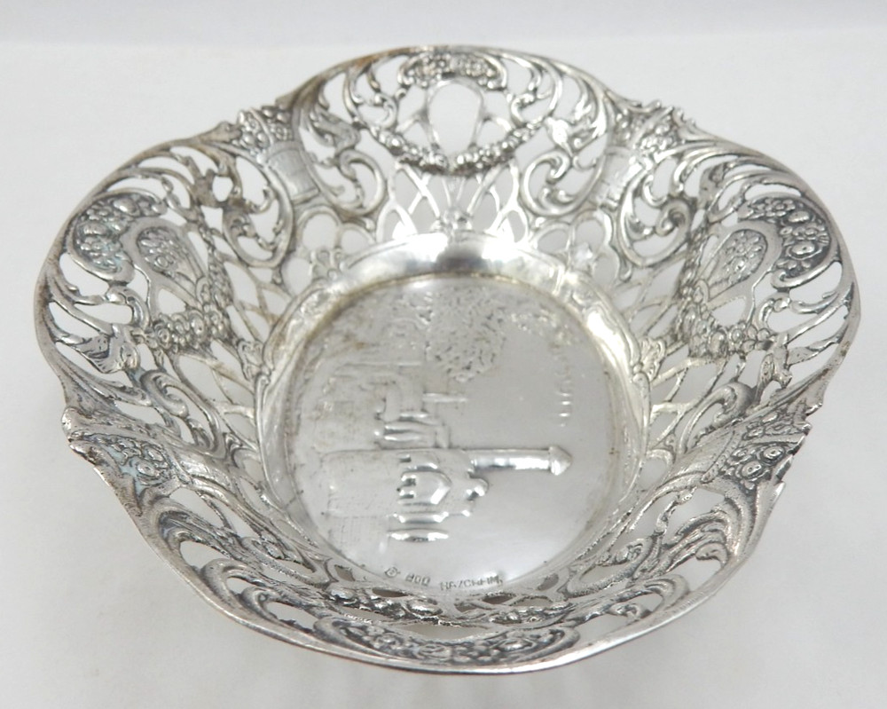 VINTAGE HAZORFIM JUDAIC 800 SOLID SILVER PIERCED BOWL JERUSALEM, 94.9 GRAMS